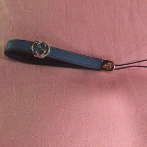 Gucci Gold/ Blue Leather Phone Strap Brand New